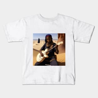 electric guitar touareg player in the desert landescape music heavy Kids T-Shirt